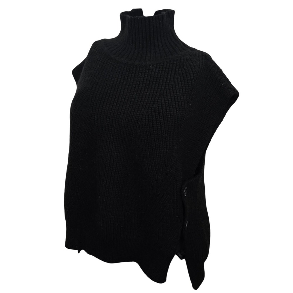 By Anthropologie Womens Black Chunky Knit Sleeveless Sweater Poncho‎ Vest OS